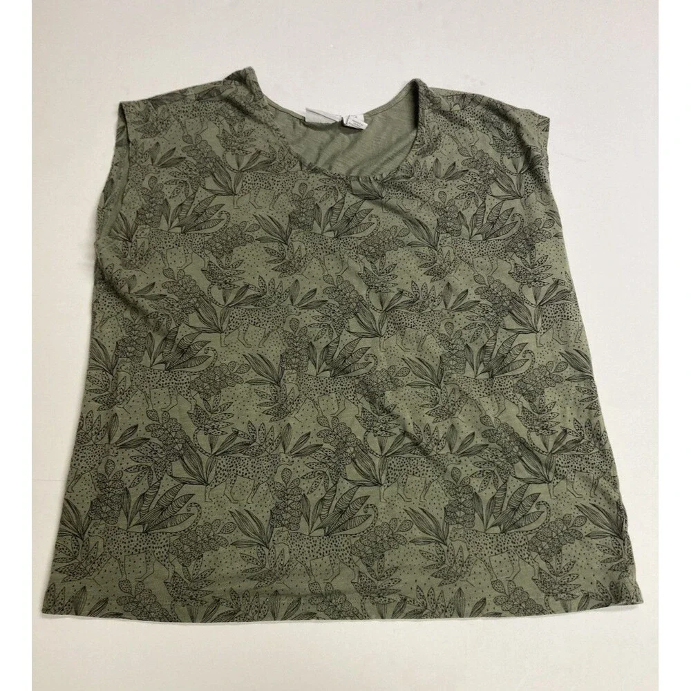 Tabitha Webb Women's Green Floral Round Neck Short Sleeve Pullover T-Shirt L